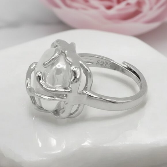 π S925 Sterling Silver Adjustable Baroque Pearl Statement Ring Elegant Design - Picture 6 of 14